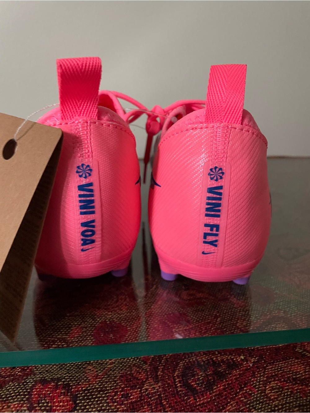 Nike Jr Zoom 16 Academy Hot Pink and Silver Soccer Cleats Purple Swoosh 4.5Y - Picture 4 of 6